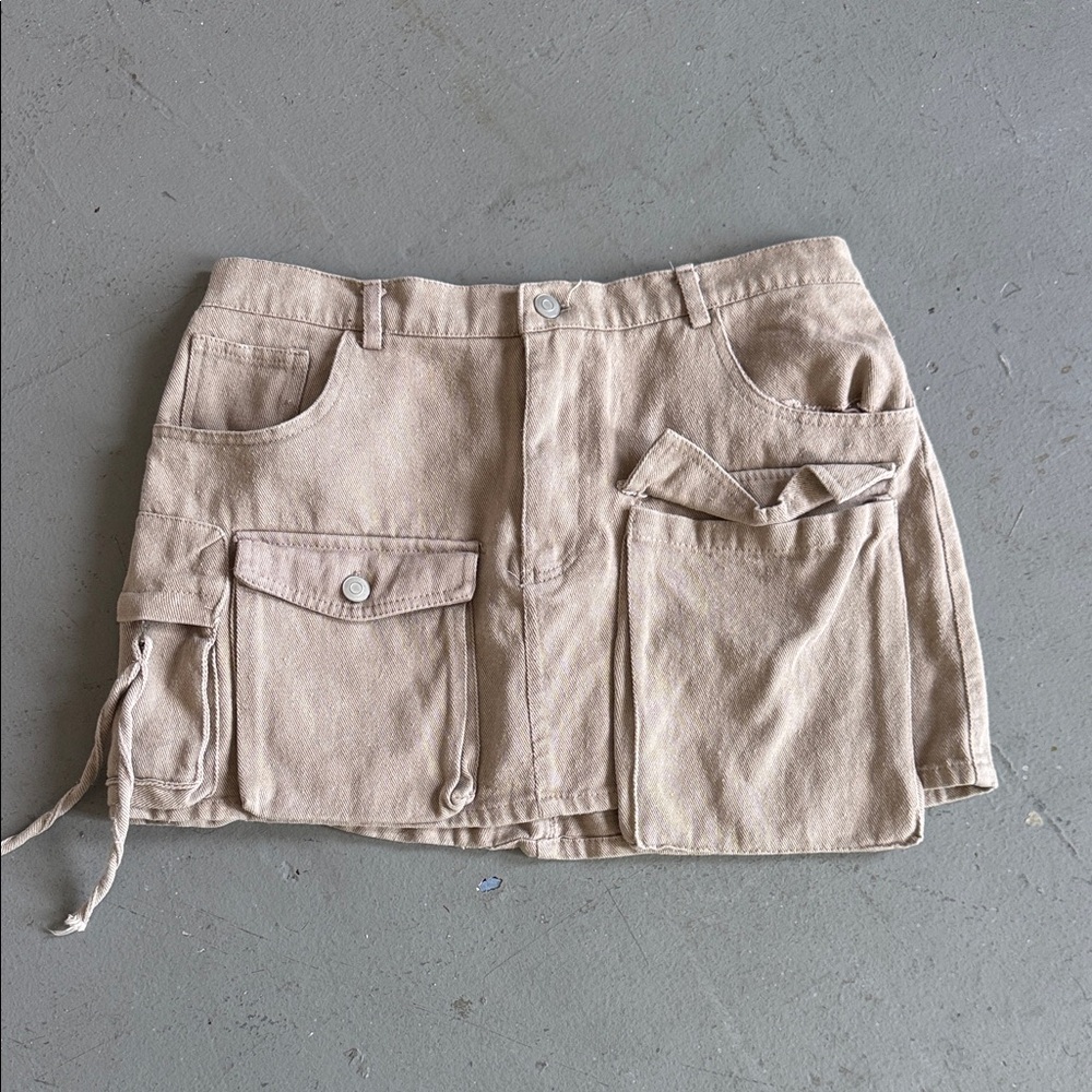 Beige Cargo Mini Skirt